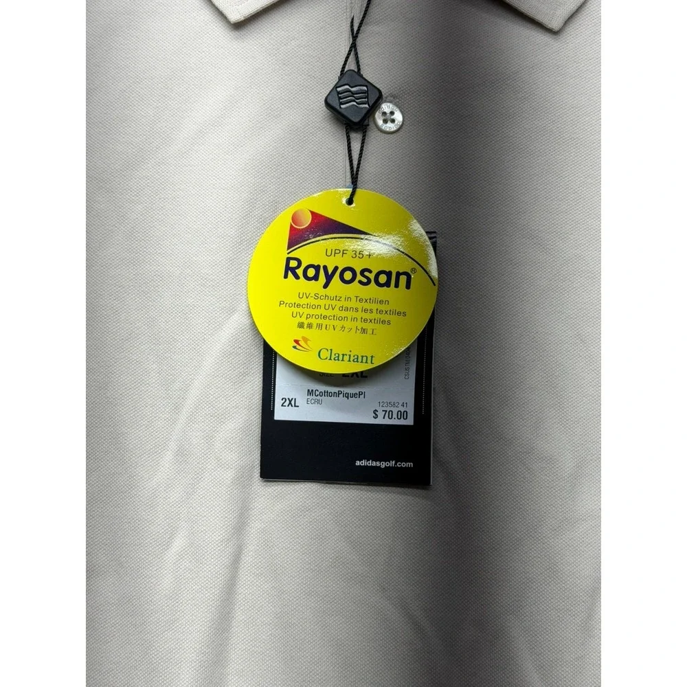 NWT Adidas Rayosan Golf‎ Polo Shirt Beige 2XL UPF 35+ 80's Two Ply